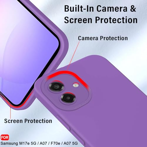 Image of TheGiftKart Liquid Silicon Back Cover Case for Samsung Galaxy M17e 5G / A07 / F70e / A07 5G | Stylish Camera Protection Module | Micro-Fibre Lining Inside | Shockproof Cover Case (Silicone, Purple)