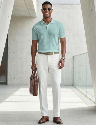 Image of JMIERR Mens Casual Polo Shirt Summer Short Sleeve Vacation Button Beach Knit Stretchy Golf Shirts