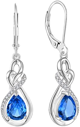 VESHON 925 Sterling Silver Infinity Love Earrings for Women, Dangle Drop Twisted Leverback Earrings with Teardrop Birthstone, Anniversary jewelry Birthday Gifts for Women Girlfriend Wife Her