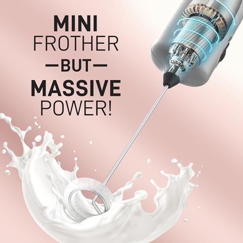 Image of Mini & Mighty Milk Frother Wand - Powerful Handheld Coffee Frother, Battery Operated Drink Mixer - Compact Pocket Size - Detachable Whisk for Latte, Cappuccino, Matcha, Hot Chocolate