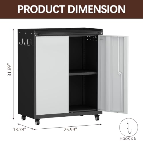 Image of Metal Tool Chest, Rolling Garage Cabinet with Adjustable Shelves, Metal Locking Cabinet with 2 Keys, Steel Tool Chest on Wheels for Basement, Warehouse, Utility Room, Grey