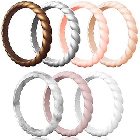 Egnaro Silicone Wedding Ring for Women,Thin and Stackble Braided Rubber Wedding Bands Cover