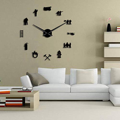 Xinxin Wall Clock Firemen Hydrant Exclusive Large DIY Wall Clock Extinguisher Fire Fighting Truck Fire Department Decor Fire Tools Clock Watch for Any Room in Home School Caravan Garage