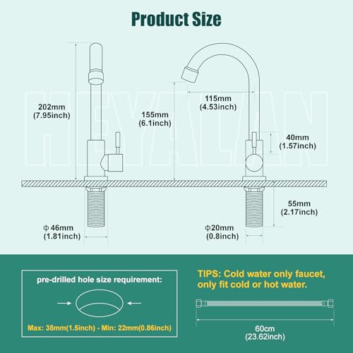 Heyalan SUS304 Cold Water Bar Sink Faucet, Single Handle, Brushed Nickel by Heyalan - Used condition - Image 6