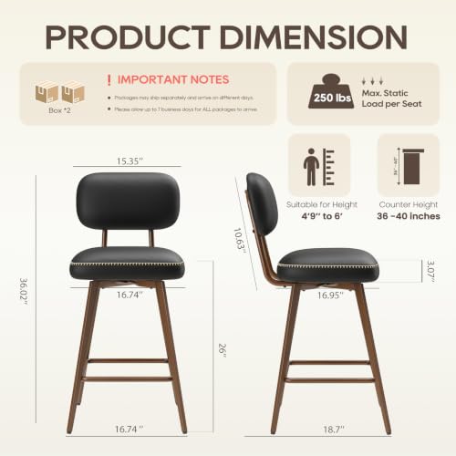 Image of MALOL 26 inch PU Leather Swivel Bar Stools Set of 4, Black