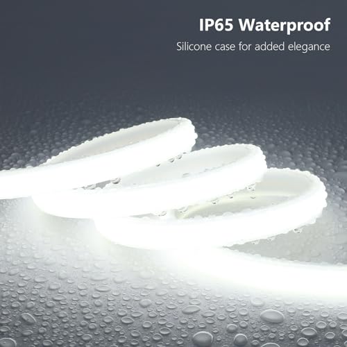 Image of BENLUN 220 V COB LED Strip, Waterproof, 20 m, 6000 K, Cool White, Flexible Cuttable IP65 Waterproof LED Strip Without Transformer, Plug Included, for Construction Sites, Bedrooms