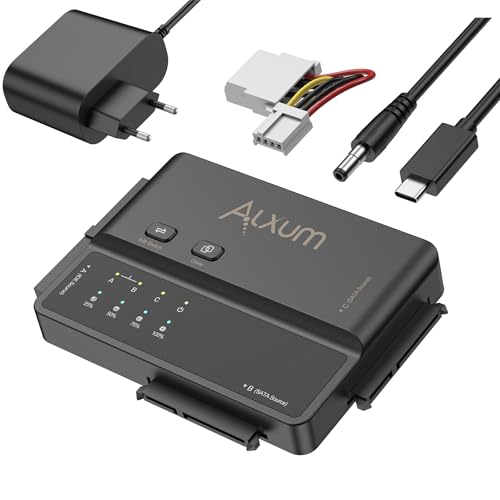 Alxum IDE und SATA Adapter, USB Type-C 5Gbps Festplatten Adapter mit Clone, Netzschalter für 2.5/3.5 Zoll SATA HDD & IDE HDD Festplatten Konverter, mit 12V/2A Netzteil und USB C Kabel