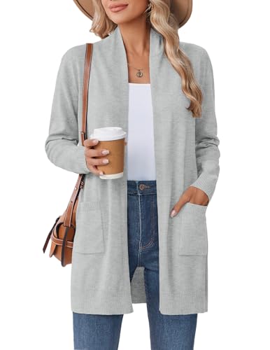 Zeagoo Women's Fall Cardigans Sweaters Long Open Front Knitted Cardigan Duster Work Vacation Sweater Fashion Trendy Light Grey