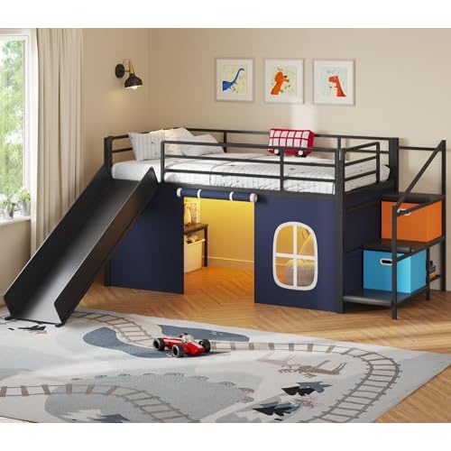 Twin Loft Bed with Slide and Desk