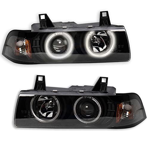 Image of TRQ Performance Driver and Passenger Side Headlight Assembly Set Black Housing Clear Lens Projector Compatible with 94-97 BMW 318i 92-97 BMW 318is 94-95 325i 92-95 325is 96-98 328i