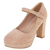  Gicoiz Suède Mary Jane Femmes Bowtie Bride Cheville Bloc Chaussures Escarpin Bout Rond Mariage Chunky Talons Hauts Plateforme Bride Chaussures Beige Taille 36.5 EU-37Cn