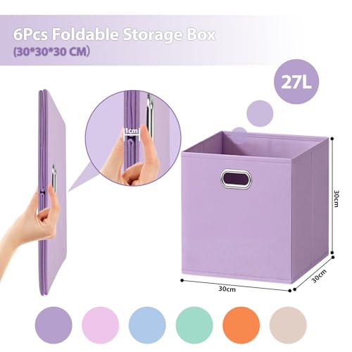lompyeu Aufbewahrungsbox 30*30*30 cm , 6er Set Aufbewahrungsboxen Faltbar | Kallax Boxen für Kallax Regal | Stoffboxen mit Metallgriffen | Farbcodierte Organizer für Kinderzimmer