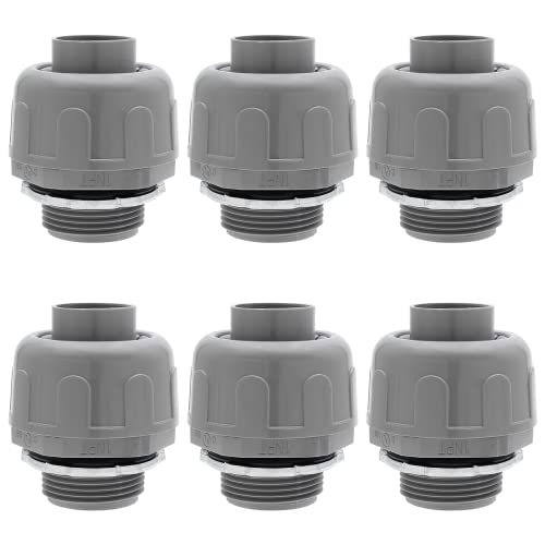 Moicstiy 6Pcs 1 Inch NPT Liquid Tight Connector Nonmetallic Straight Electrical Conduit Connector Fitting, UL Listed PVC Flexible Conduit Fittings