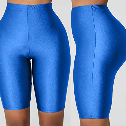 Womens Tummy Control Fitness Workout Running Bike Shorts Bicycle Biking Yoga Shorts Pants Activewear Cycling Leggings (Blue,L)