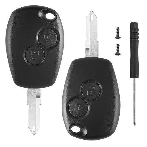 Lot de 2 Coques de clé de Voiture pour Dacia Duster Logan Lodgy Sandero – Télécommande à 2 Boutons avec Lame rainurée et Fente pour Batterie –...