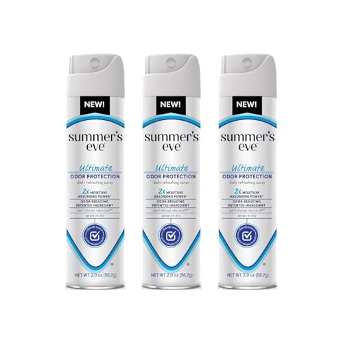 Summer’s Eve Ultimate Odor Protection Feminine Freshening Spray, Daily Intimate Deodorant, Neutralizes Odor, 2X Moisture Absorption, pH Balanced, 2 Ounce (Pack of 3)
