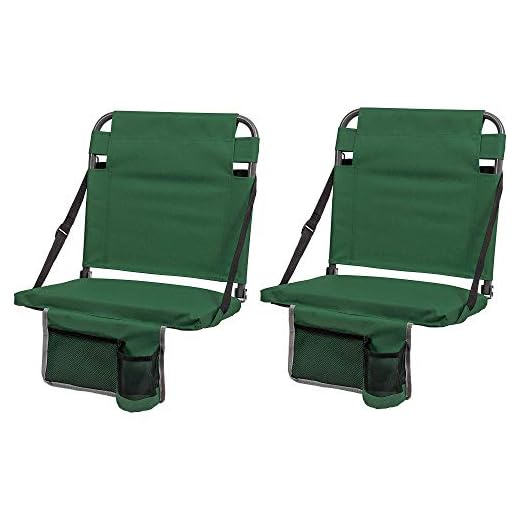 EastPoint Sports Adjustable Backrest Stadium Seat w/Cup Holder, Green (2 Pack)
