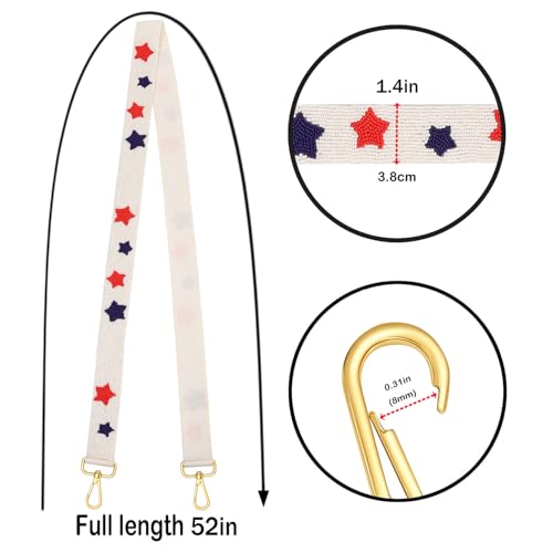 Image of 4th of July Purse Strap Red White Blue Beaded USA Star Purse Strap Replacement American Independence Day Outfits