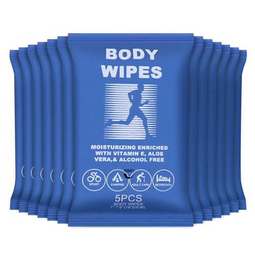 Image of 300 Body Wipes Individually Wrapped Face and Body Wipes for Women and Men | Bath Wipes for Adults No Rinse Personal Cleansing Wipes Travel,Bulk Deodorant for Homeless Shower Wipes (5Wipes /Pack,Blue)