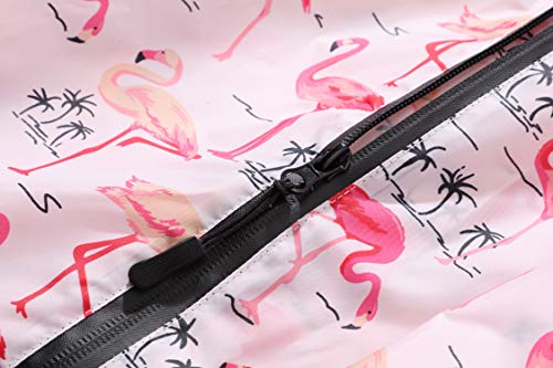 Freesmily Damen Regen Poncho stilvolle wasserdichte Regenmantel mit Kapuze Reißverschluss (Rosa Flamingo)