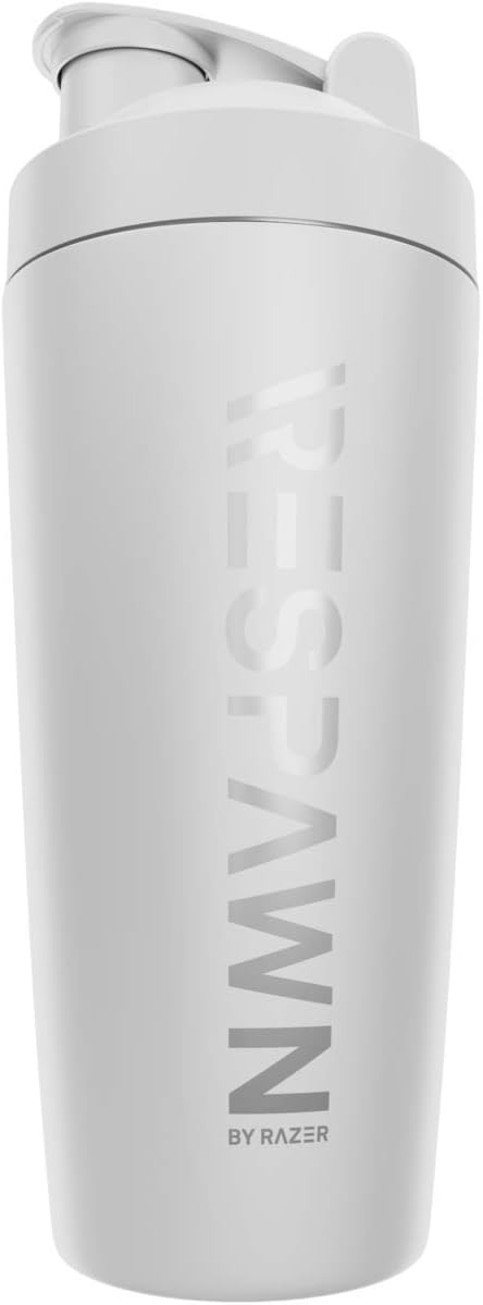 By Razer Stainless Steel Shaker - White - Dual-Insulated Shaker Cup - Built-In Grate - Locking Cap - 20oz