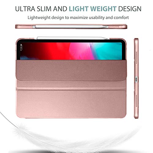 Image of DuraSafe Cases for iPad PRO 12.9 3 Gen 2018 [ iPad 12.9 Inch 3rd ] A1876 A2014 A1895 A1983 Trifold Hard Smart PC Translucent Back Cover - Rose Gold