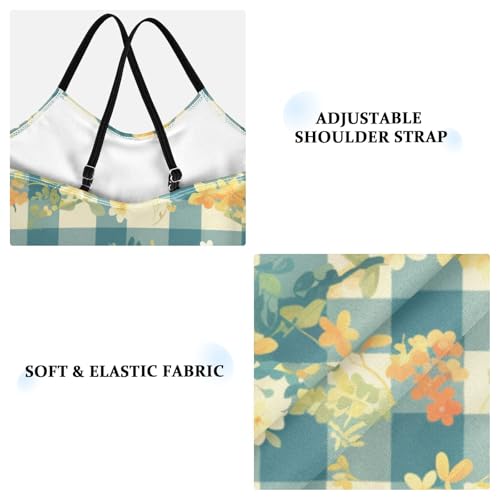 Flowers Dark Blue Gingham Girl Toddler Swimsuit Bathing Suits Swim Suit for Girls Beach Swimwear 3T3