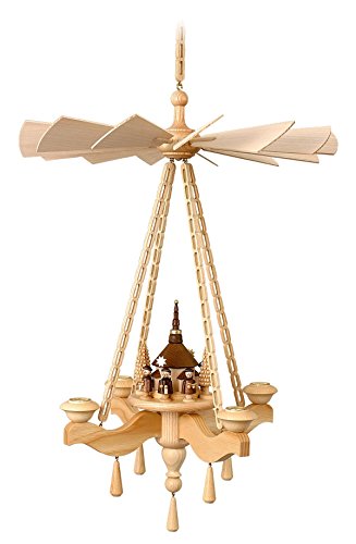 Volkskunstwerkstatt Unger Deckenpyramide - Hängepyramide Kurrende mit Kirche #0850 inkl. 4 Teelichtaufstecker - Echt Erzgebirge® Cover