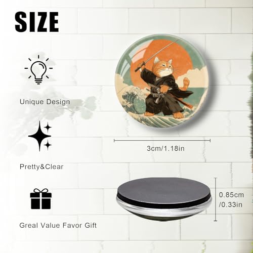 Imán decorativo redondo de cristal estilo gato naranja japonés miniatura 2