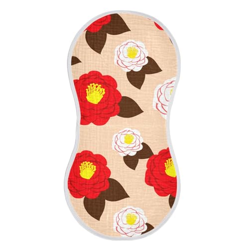 MCHIVER Camellia Flower Leaves Beige Baby Burp Cloths Cotton Washcloths Soft Absorbent Burping Rags for Baby Girl Boys Burpy Cloth Bib 2 Pack