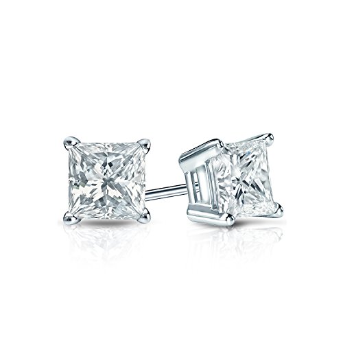 1/4 to 2 Carat Princess Cut Diamond Simulated Cubic Zirconia Stud Earrings in 14k White Gold 4-Prong Screw Back cttw by Diamond Wish2