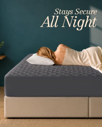 Image of Quilted Fitted Mattress Pad, Full Mattress Protector Topper with Deep Pocket Stretches up to 16 Inches, Machine Washable Mattress Cover by Utopia Bedding (Grey)