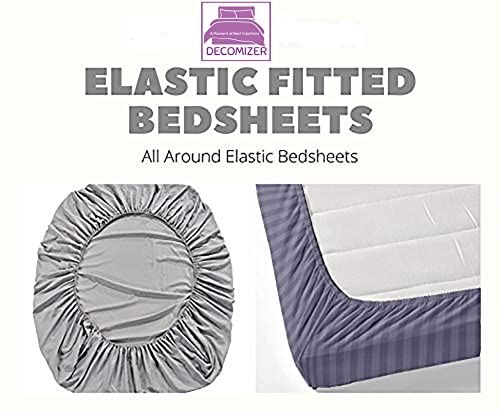 DECOMIZER 300 TC Cotton Feel Glace Cotton Elastic Fitted All Around Printed Full Length Single Bed Bedsheet with 1 Pillow Cover Fits Upto 6 inches Mattress,Size- 42x75x8 Inches,Blue Hearts