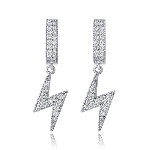 TOPGRILLZ Lightning Bolt Earrings for Men Women 14K Gold Plated Fashion Hip Hop Jewelry Gifts (Silver)