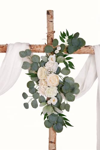 Misspin Artificial Wedding Arch Flowers Kit(Pack Of 3), Wedding Arch Draping Fabric Wedding Flowers Garlands Floral Arrangement Swag For Ceremony And Reception Backdrop Decoration(Cream White) #TOP2