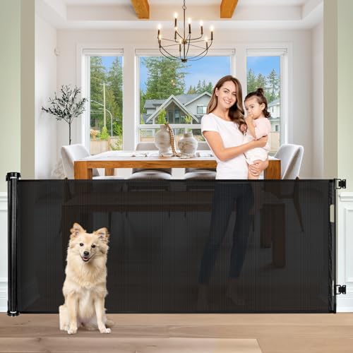 Baby Gate Extra Wide 65" Space Saving Retractable Mesh Gates for Kids or Pets Movable Retractable Baby Gates Indoor Outdoor Retractable Gate Dog Gates for Doorways, Stairs, Black (35" Tall x 65" Wide)