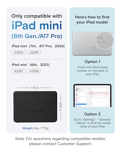 Image of MOFT Dynamic Folio Case for iPad mini 7 A17 Pro (2024), iPad mini 6 (2021), Silm Magnetic Stand Case with 20+ Viewing Angles, Auto Wake /Sleep, Ultra Thin, Jet Black