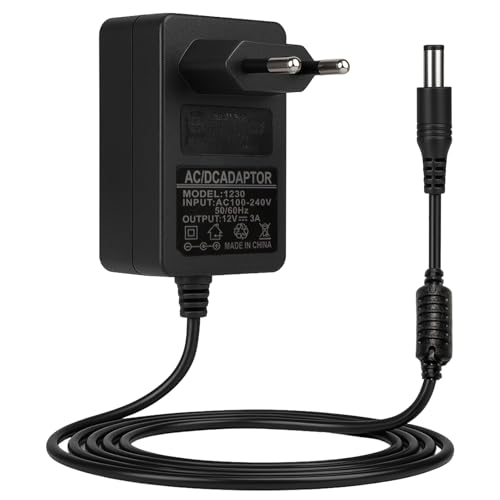 12V 3A Adaptador Alimentación, AC 100-240V Adaptador de Corriente, 36W Transformador Fuente de Alimentación para Tira LED DVR Cámara CCTV Caja de TV Router, Power Supply Charger con 5.5mm x 2.1mm