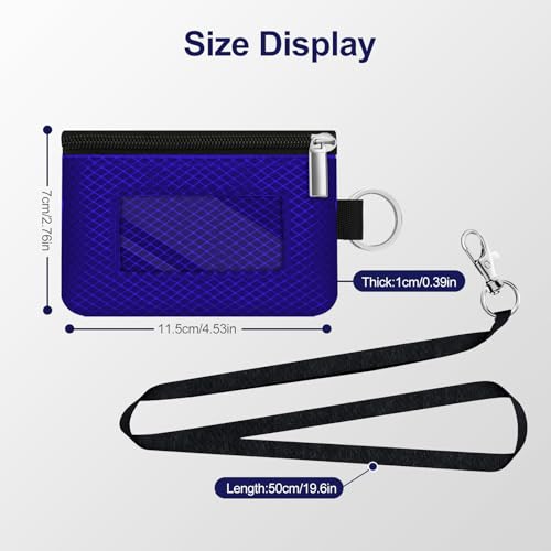 Image of Minimalist RFID Blocking Small Wallet with ID Window,WaterResistant Zip Id Case Wallet with Lanyard Keychain for Cards,Cash,Travel,Women,Men (Sapphire Blue)