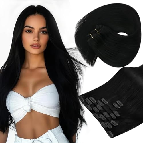 Sunny Hair Clip in Hair Extensions Real Human Hair 120g Remy Hair Clip in Extensions for Women Human Hair Extensions Jet Black 22 Inch