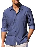 COOFANDY Mens Casual Dress Shirts Slim Fit Button Down Shirt with Two Chest Pockets Navy Blue