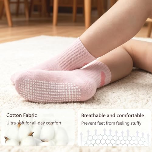 Image of Non-Slip Toddler Grip Crew Socks with Anti Skid Soles