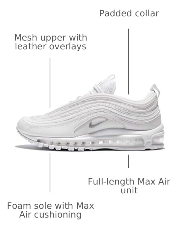 Image of Air Max 97 in White, Wolf Grey, and Black by Nike