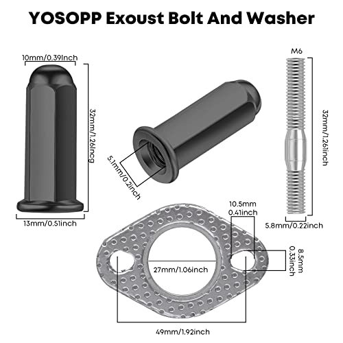 Yosopp Gy6 Exhaust Bolt Nuts Exhaust Gasket For Scooters Atvs Gmb139 Engine Moped Quad 4 Wheeler Dune Buggy Go Karts Taotao Sunl Coolster Jonway Roketa Sandrail 50Cc 70Cc 110Cc 125Cc 150Cc (Black) #TOP4