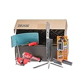 Man Crates, Chef Knife Making Kit – Featuring VG-10 Damascus Steel, Stylish Micarta Handles, Rasps, Files, Portable Bench Vise & More – Includes Step-by-Step Knife Making Guide