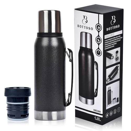 BOTTOSO Termo Mate 1 Litro - Termo para Mate de Acero Inoxidable con Pico Cebador de Precisión Antiderrames - Botella Agua Reutilizable y Termo Café - Aislamiento Térmico 24 Horas - Libre de BPA
