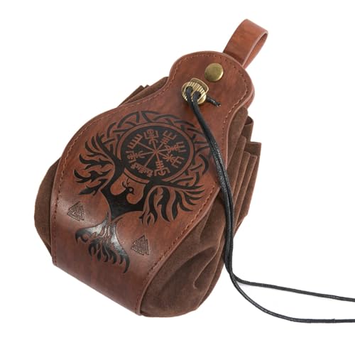 Image of Leather Belt Pouch Medieval Vintage Renaissance Viking LARP Cosplay Costumes Drawstring Coin Purse Phone Holder Waist Bag (Phoenix)