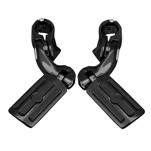 Image of 1.25 inch Adjustable Short Angled Highway Footpegs w /Mounts Compatible with Harley Touring, Street Glide, Electra Glide, Road King, Softail, CVO, Dyna, Trike, VRSC, Highway Bar Black