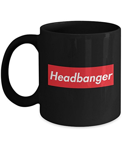 Headbanger Mug Acrylic Coffee Holder Black 11oz - Red Box White Letters Design Loud Hardcore EDM Bass Music Fan