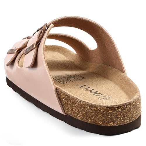 Image of ODOLY Unisex Comfortable Cork Footbed Slide Sandals with Arch Support | Adjustable Buckle, Lightweight Summer Sandals for Travel and Everyday Wear